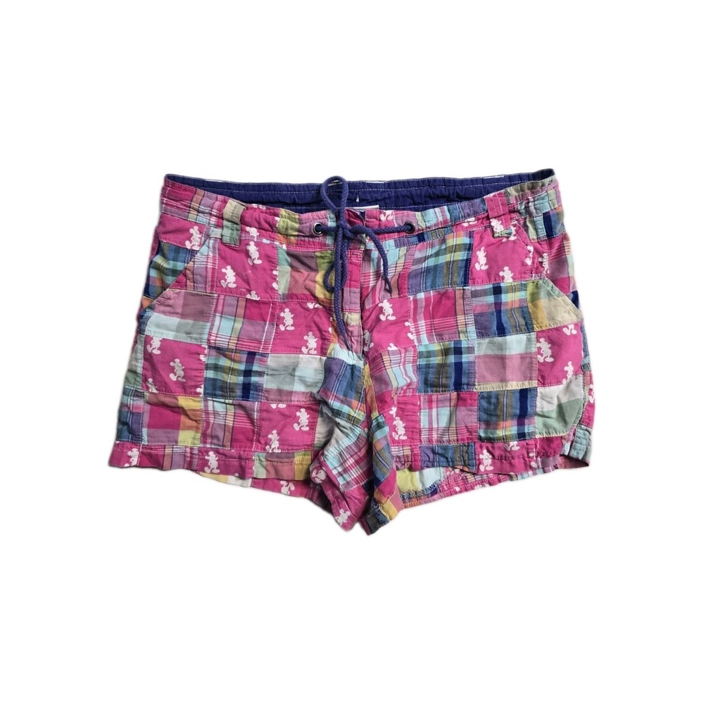 Mickey Mouse Disneyland Resort Pink Madras Patchwork Plaid Shorts Women's M